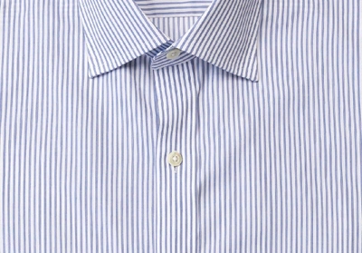 Shop Ledbury Men's Navy Blue Anderson Fine Twill Stripe Dress Shirt Cotton