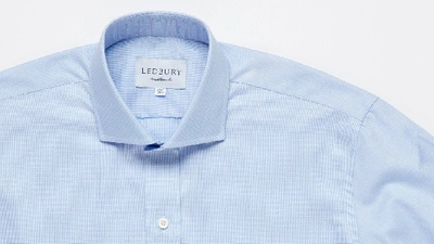 Shop Ledbury Men's Light Blue Easley Houndstooth Dress Shirt Classic Cotton