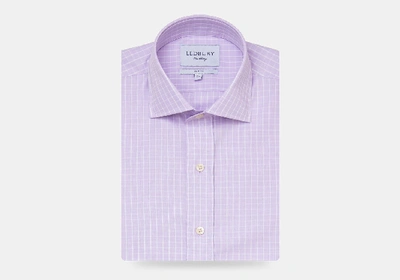 Shop Ledbury Men's Lilac Mcbride Check Dress Shirt Lilac Purple Cotton