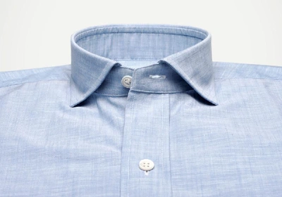 Shop Ledbury Men's Blue Millen Chambray Casual Shirt Cotton