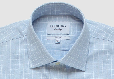Shop Ledbury Men's Light Blue Haynes Check Dress Shirt Cotton