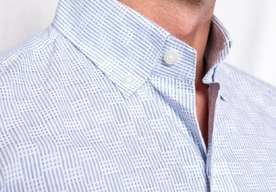 Shop Ledbury Men's Short Sleeve Tamarack Stripe Casual Shirt Blue Classic Cotton