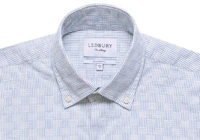 Shop Ledbury Men's Short Sleeve Tamarack Stripe Casual Shirt Blue Classic Cotton