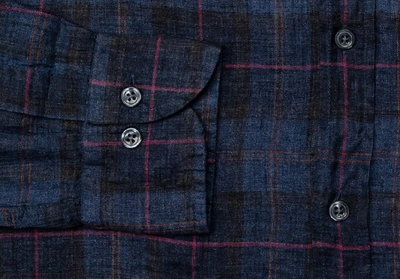 Shop Ledbury Men's Deep Blue Chelsea Linen Plaid Casual Shirt Classic Cotton/linen