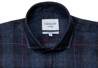 Shop Ledbury Men's Deep Blue Chelsea Linen Plaid Casual Shirt Classic Cotton/linen