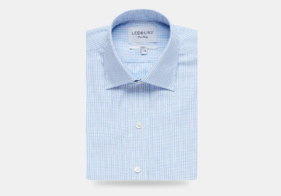 Shop Ledbury Men's Light Blue Gingham Poplin Dress Shirt Cotton