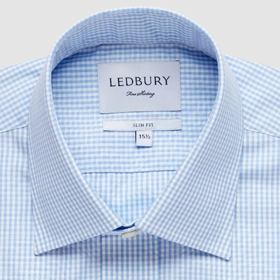 Shop Ledbury Men's Light Blue Gingham Poplin Dress Shirt Cotton