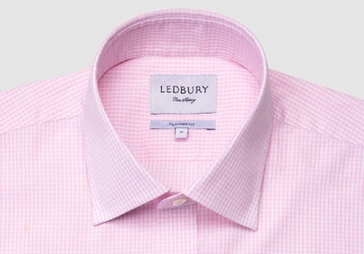 Shop Ledbury Men's Pale Pinkgingham Poplin Dress Shirt Classic Cotton