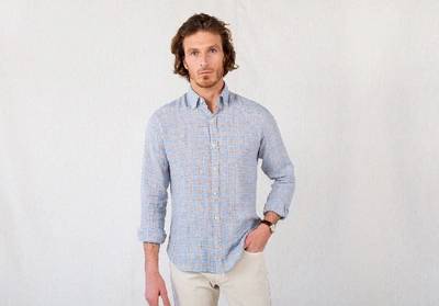 Shop Ledbury Men's Grey Heather Barnum Linen Plaid Casual Shirt