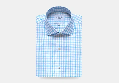 Shop Ledbury Men's Aqua Blue Wistrom Check Dress Shirt Cotton