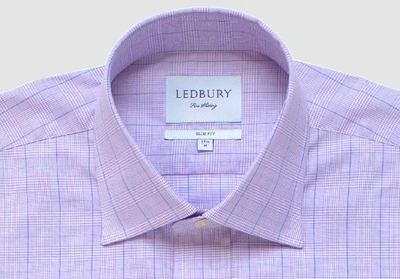 Shop Ledbury Men's Lilac Tauton Check Dress Shirt Lilac Purple Cotton