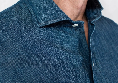 Shop Ledbury Men's Greydon Denim Casual Shirt Blue Cotton