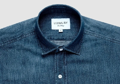 Shop Ledbury Men's Greydon Denim Casual Shirt Blue Cotton
