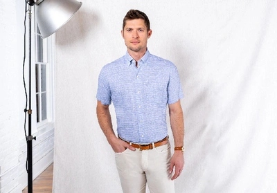 Shop Ledbury Men's Blue Short Sleeve Tremont Stripe Linen Casual Shirt Cotton/linen