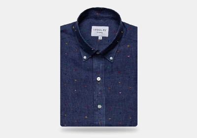 Shop Ledbury Men's Deep Blue Hadlow Fil Coupe Casual Shirt Cotton/linen