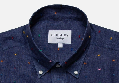 Shop Ledbury Men's Deep Blue Hadlow Fil Coupe Casual Shirt Cotton/linen