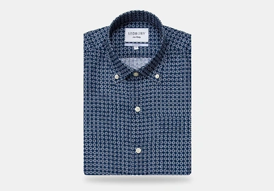 Shop Ledbury Men's Navy Blue Short Sleeve Windham Print Casual Shirt Classic Cotton/linen