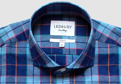 Shop Ledbury Men's Deep Blue Holland Plaid Dress Shirt Linen