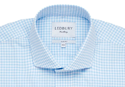 Shop Ledbury Men's Pool Blue Kirby Gingham Dress Shirt Classic Cotton
