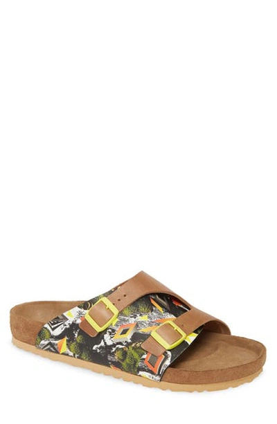 Shop Birkenstock Zurich Camo Evolution Slide Sandal In Camo/ Yellow/ Natural