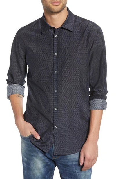 Shop John Varvatos Star Usa Slim Fit Cotton & Silk Sport Shirt In Midnight