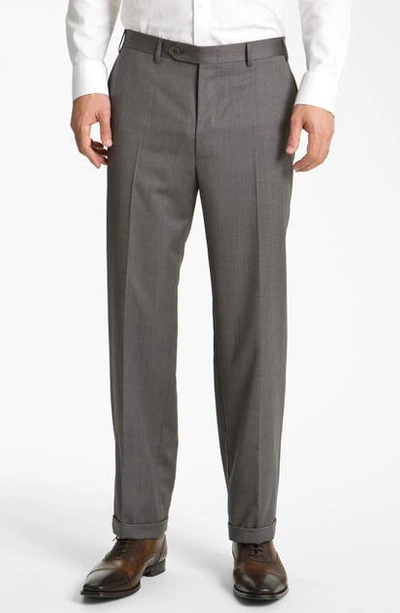 Shop Canali Flat Front Classic Fit Wool Dress Pants In Yellow