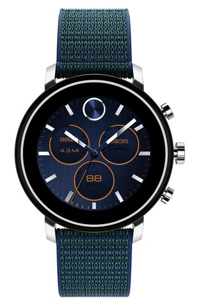 Shop Movado Bold Connect Chronograph Woven Strap Smart Watch, 42mm In Navy/ Silver
