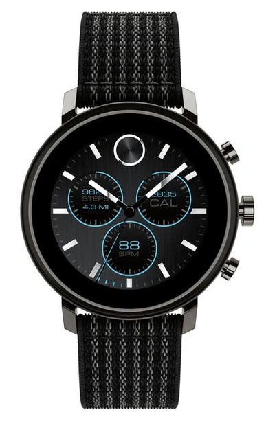 Shop Movado Bold Connect Chronograph Woven Strap Smart Watch, 42mm In Black/ Gunmetal