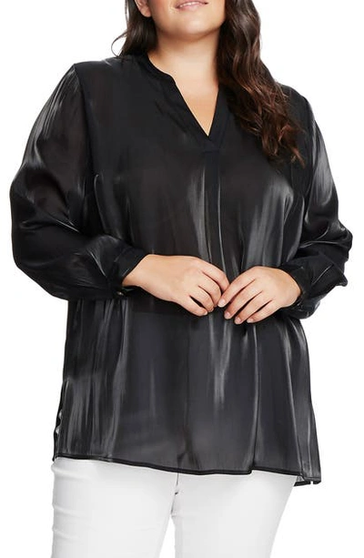 Shop Vince Camuto Iridescent Henley Tunic In Rich Black