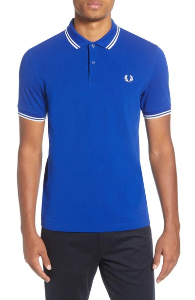 Shop Fred Perry Twin Tipped Extra Slim Fit Pique Polo In Bright Regal/ Sw/ Sw