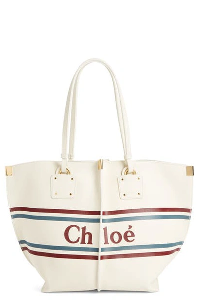 Shop Chloé Vick Logo Embossed Leather Tote - Ivory In Off White