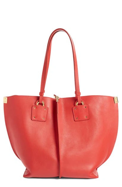Shop Chloé Vick Leather Tote - Red In Plaid Red