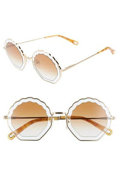 Shop Chloé Tally 56mm Scalloped Sunglasses In Gold/ Azure/ Gradient Burnt