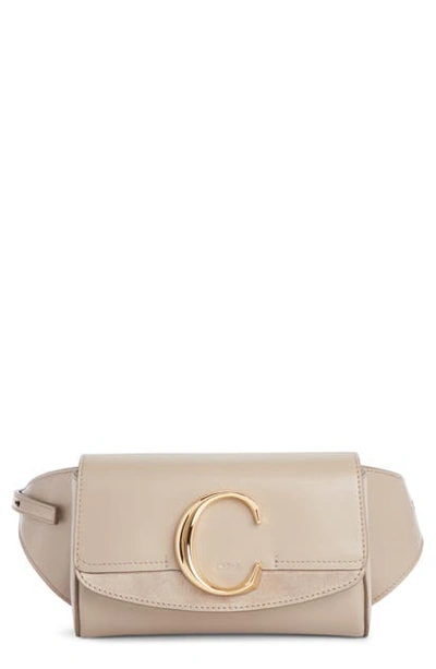 Shop Chloé C Leather Convertible Belt Bag In Motty Grey