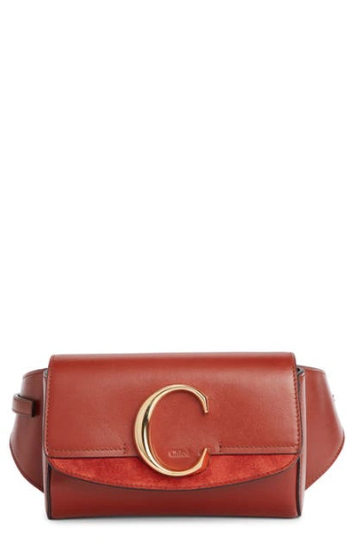 Shop Chloé C Leather Convertible Belt Bag In Sepia Brown