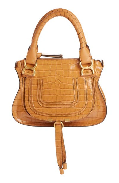 Shop Chloé Small Marcie Croc Embossed Leather Satchel In Autumnal Brown