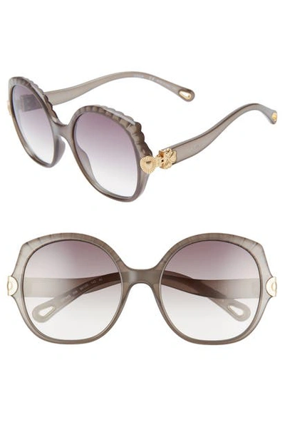 Shop Chloé Vera 56mm Seashell Shape Sunglasses In Dark Grey/ Grey