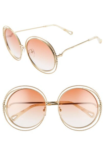 Shop Chloé Carlina 58mm Round Sunglasses - Gold/ Gradient Peach