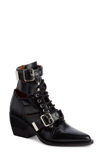 Shop Chloé Rylee Caged Pointy Toe Boot In Black