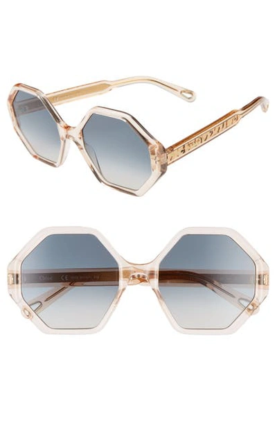Shop Chloé Willow 55mm Octagonal Sunglasses In Transparent/ Blue