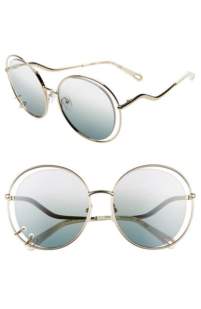Shop Chloé Wendy 59mm Round Sunglasses In Gold/ Gradient Petrol