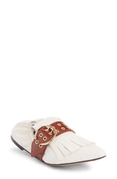 Shop Chloé Roy Kiltie Fringe Flat In Cloudy White