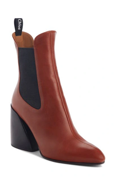 Shop Chloé Wave Chelsea Bootie In Sepia Brown