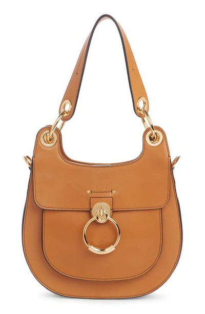 Shop Chloé Medium Tess Calfskin Leather Hobo Bag - Brown In Autumnal Brown