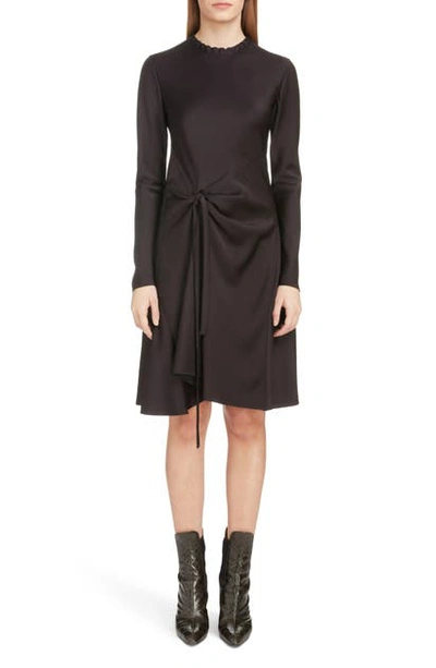 Shop Chloé Gather Waist Long Sleeve Satin Dress In Black