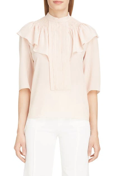 Shop Chloé Ruffle & Pleat Silk Crepe De Chine Blouse In Smoky Rose