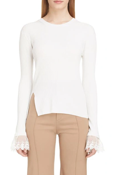 Shop Chloé Organza Cuff Sweater In Iconic Milk