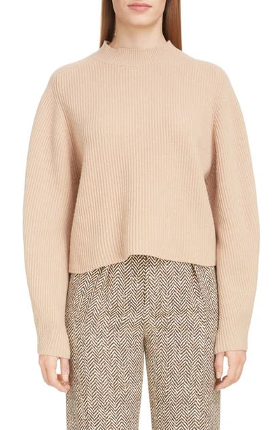 Shop Chloé Exaggerated Sleeve Merino Wool & Cashmere Sweater In Barley Brown