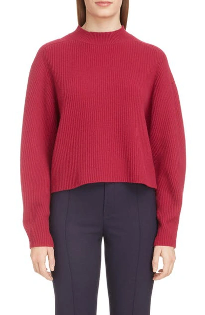 Shop Chloé Exaggerated Sleeve Merino Wool & Cashmere Sweater In Smoked Red