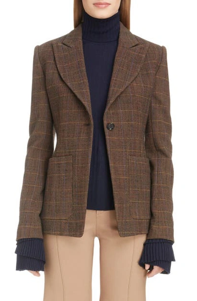 Shop Chloé Wide Lapel Check Stretch Wool Jacket In Multicolor